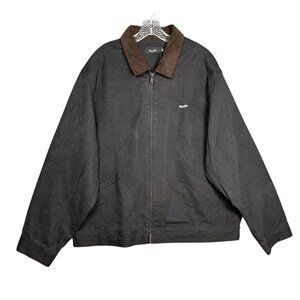 NEW HUF Men’s Work Jacket XXL Black Cotton Canvas Zip Up Corduroy Collar Chore